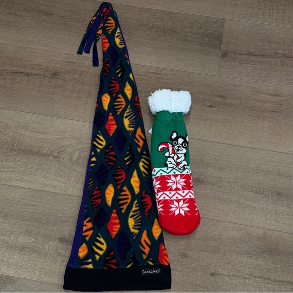 Vintage Screamer Snowboard Hat Jester Tassels Fleece Colorful Pug Slipper Soxs - Picture 11 of 11